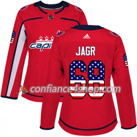 Adidas Maillot de Hockey Washington Capitals Jaromir Jagr 68 2017-2018 Rouge USA Flag Fashion Authentic - Femme